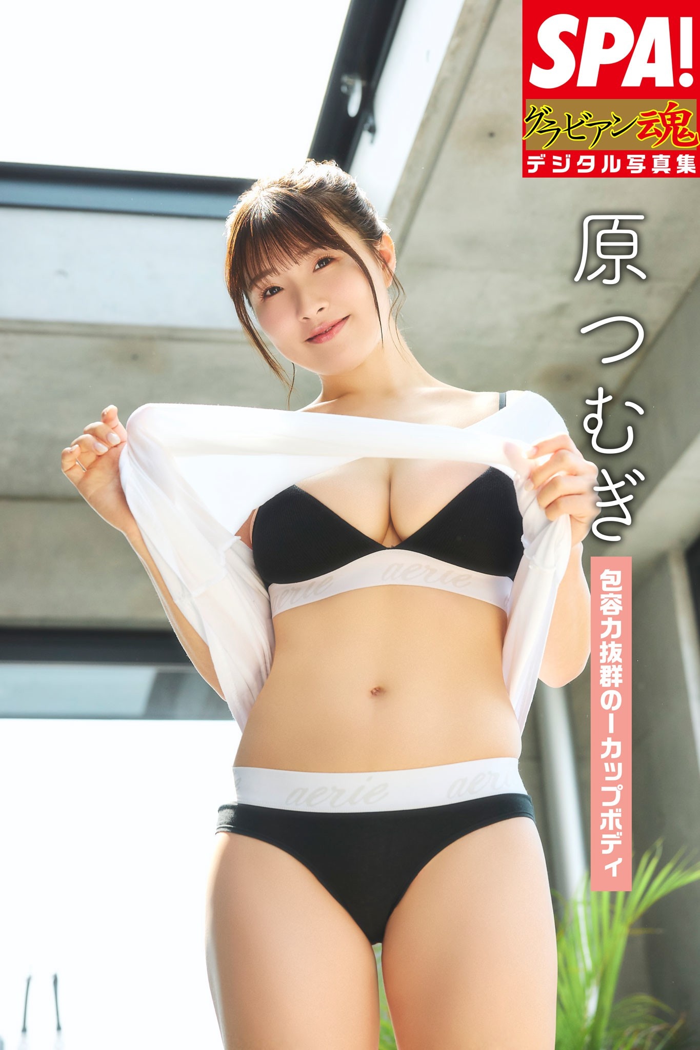 Japanese gravure model with a soft smile, digital photo book cover